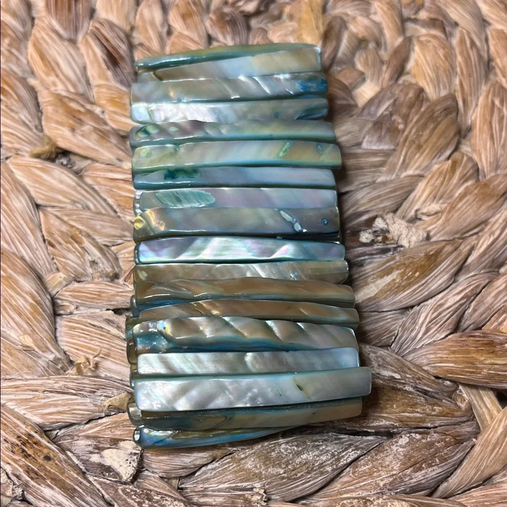 Blue and Green Mother of‎ Pearl Abalone Stretch Bracelet